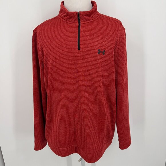 Under Armour Golf Storm Men's 2XL 1/4 zip Pullover Sweatshirt Orange Black Strip - Picture 2 of 6